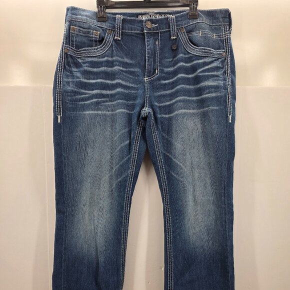 AFFLICTION Blake Mens Size 36 Stretch Thick Stitch Denim Jeans Straight Leg Blue